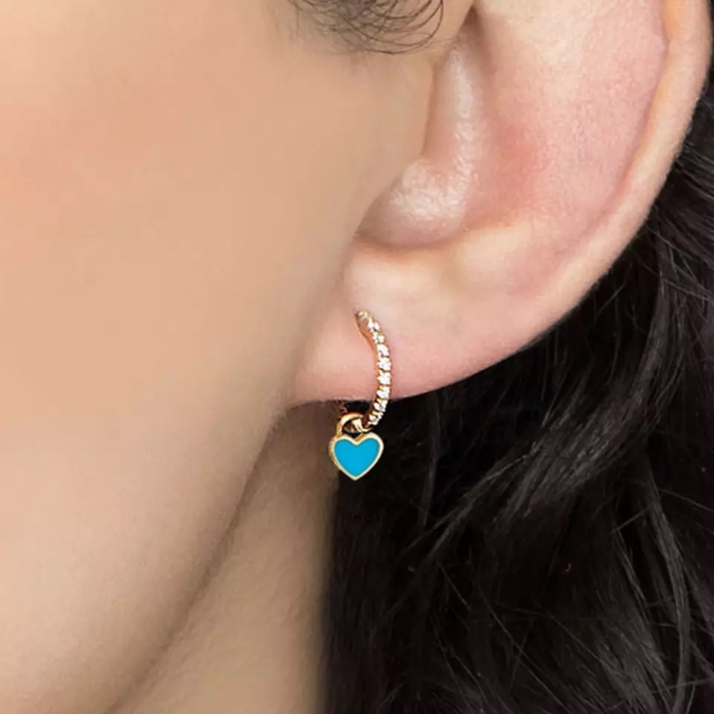 Anthro Nano 1Pair Heart Turquoise Gold Micro Hinges Earrings - Picture 4 of 16
